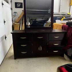 Dresser With Mirror - Dark W/ Red 