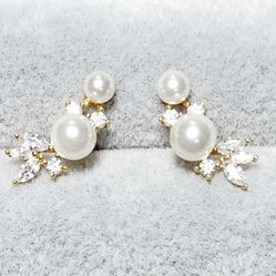 Pearl & White Sapphire Earrings