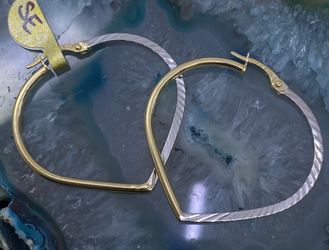 $325 Two Tone Gold Heart Hoop Earrings
