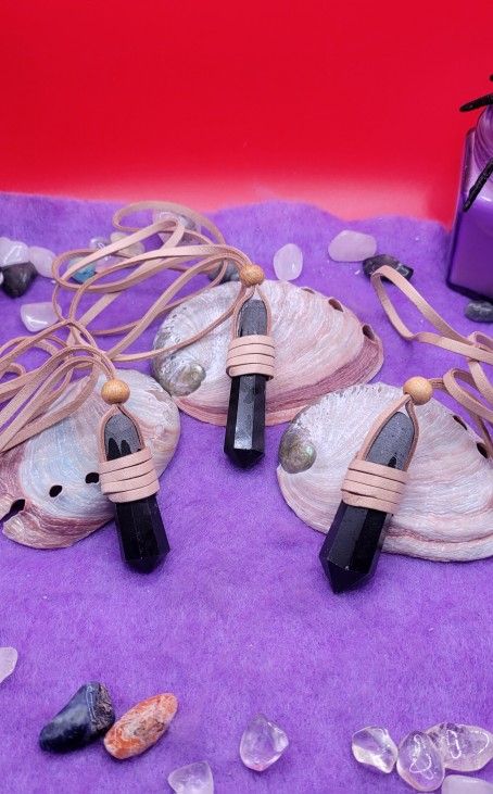 Black Tourmaline Leather Wrapped Pendant