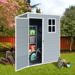 5ft x 3ft Resin Outdoor Storage Shed Plastic Garden Sheds with Floor and Lockable Door for Backyard, Lawn, Grey (W540S00019)