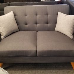 Brand New 60" Ash Black/Tan/Teal Linen Retro Loveseat