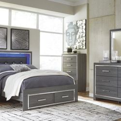 [SPECIAL] Lodanna Gray LED Storage Bedroom Set

