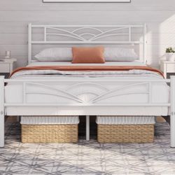 Yaheetech Full Size Bed Frames Metal Platform Bed Mattress Foundation with Cloud-Inspired Design Headboard/Footboard/Ample Under Bed Storage/No Box Sp