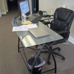 Modern L-Shaped Glass Office Desk + Chair Included