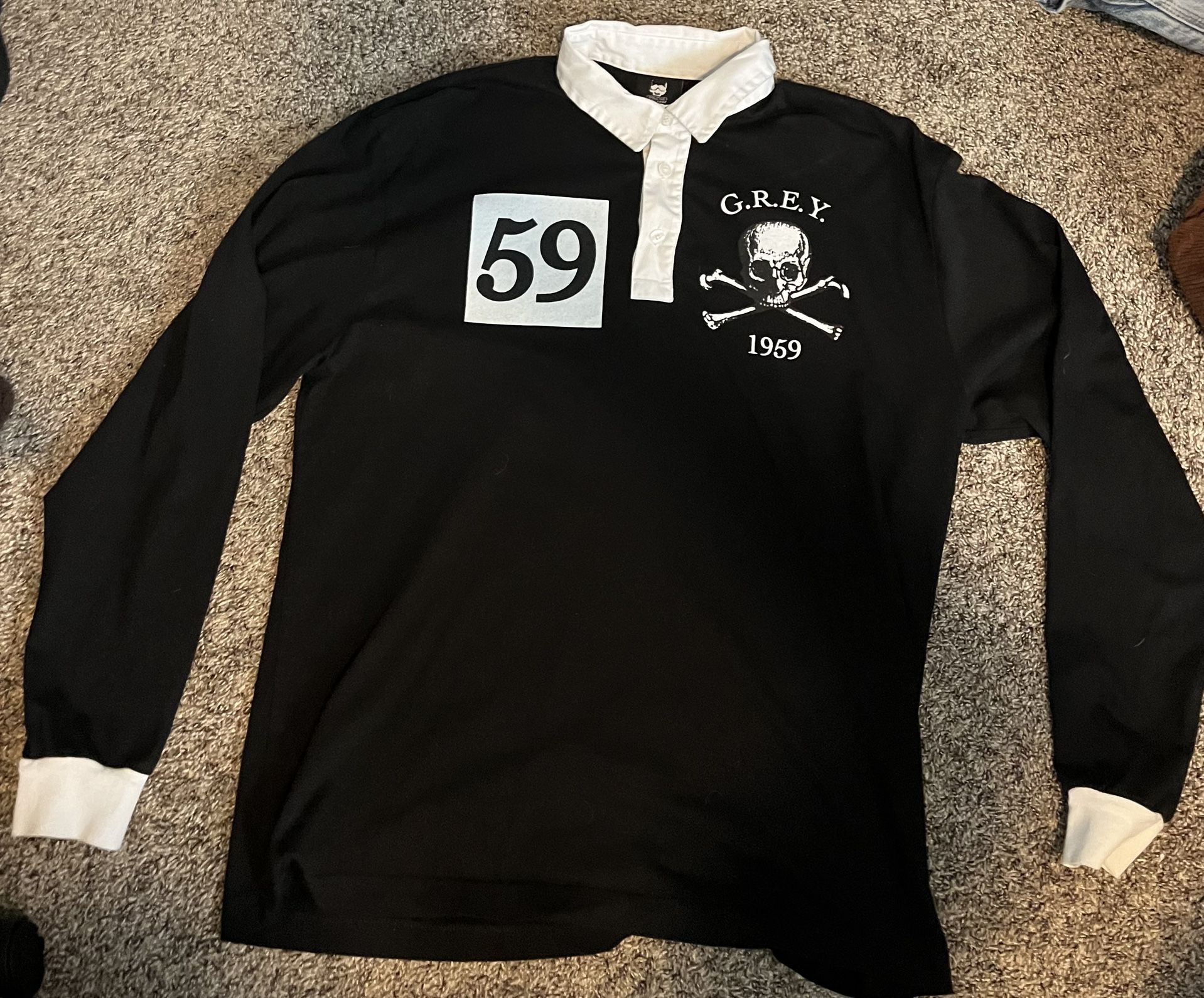 Large G59 Long Sleeve Rugby Polo Shirt 59 Skull Crossbones Gray Suicideboys