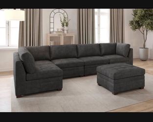 Thomasville Modular Sectional Sofa 6 Pieces with Storage Ottoman  Grey