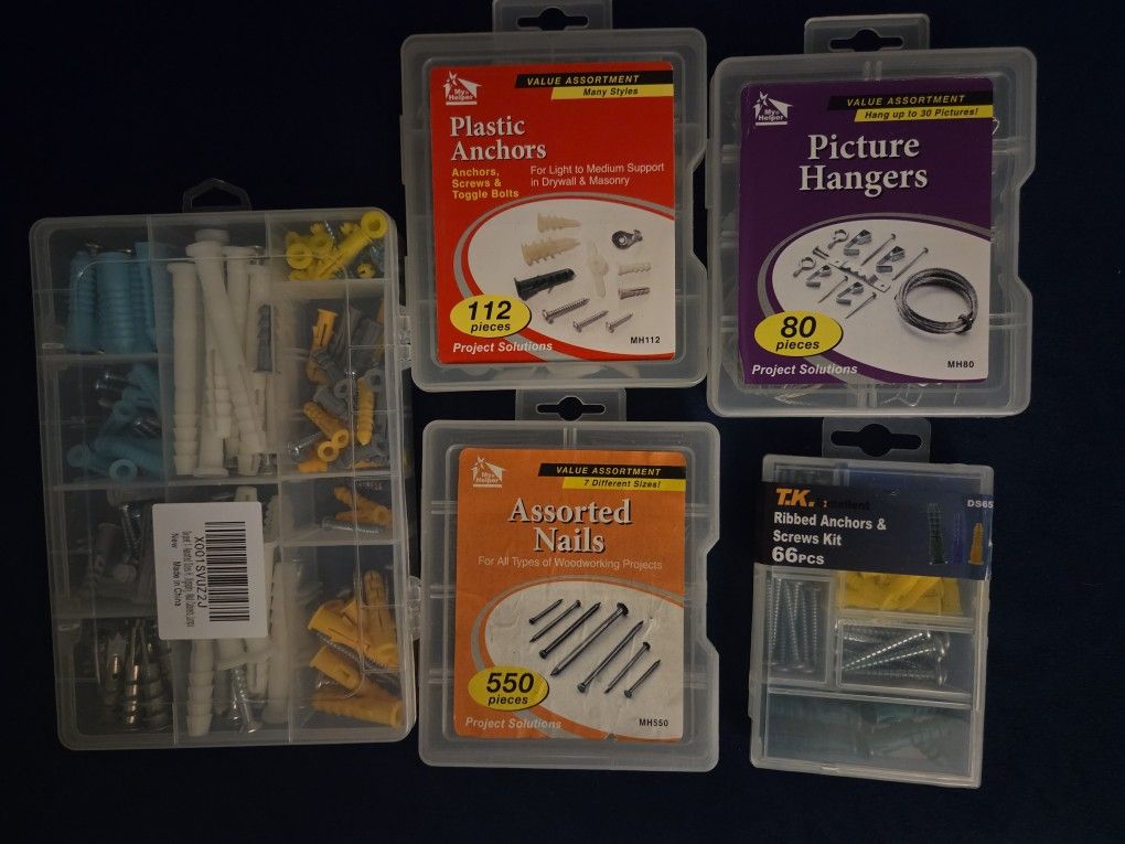 Attachment Anchors, Nails, Picture Hanger Assortment Sets