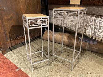 Leggy Wood Top Plant Stand Set (Set of 2)