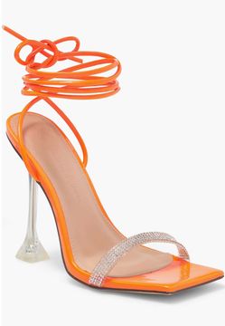 Oange Strap Sandal heels bedazzled rhinestone strap size 7