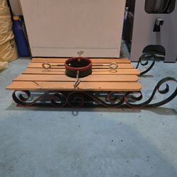 Vintage Wooden And Metal Christmass Tree Sled Stand 