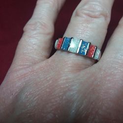 Size 10 925 Sterling Silver Ring With Red White And Blue Colors