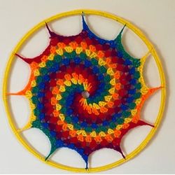 Crochet Rainbow Mandala Wall Hanging Spiral Pattern Handmade exquisite charming