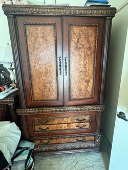 Large Wood Armoire with Drawers