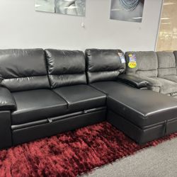 Gel Leather Black Sleeper Sectional Sofa For Sale (brand New) 45% Off 