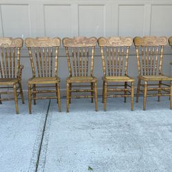 Vintage Pressed Back Oak Chairs Set Of 6 - 2- Arm Chairs 4- Side Chairs Vintage 