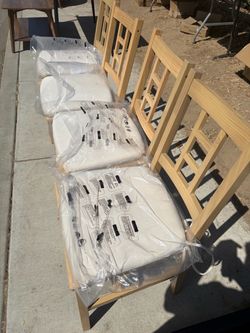 Natural Wood Dining Chairs with Cushions – Set of 4