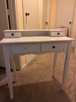 White Wood Vanity Desk with Drawers