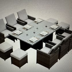 Patio Dining Set W/ 10 Seats & Aluminum Table