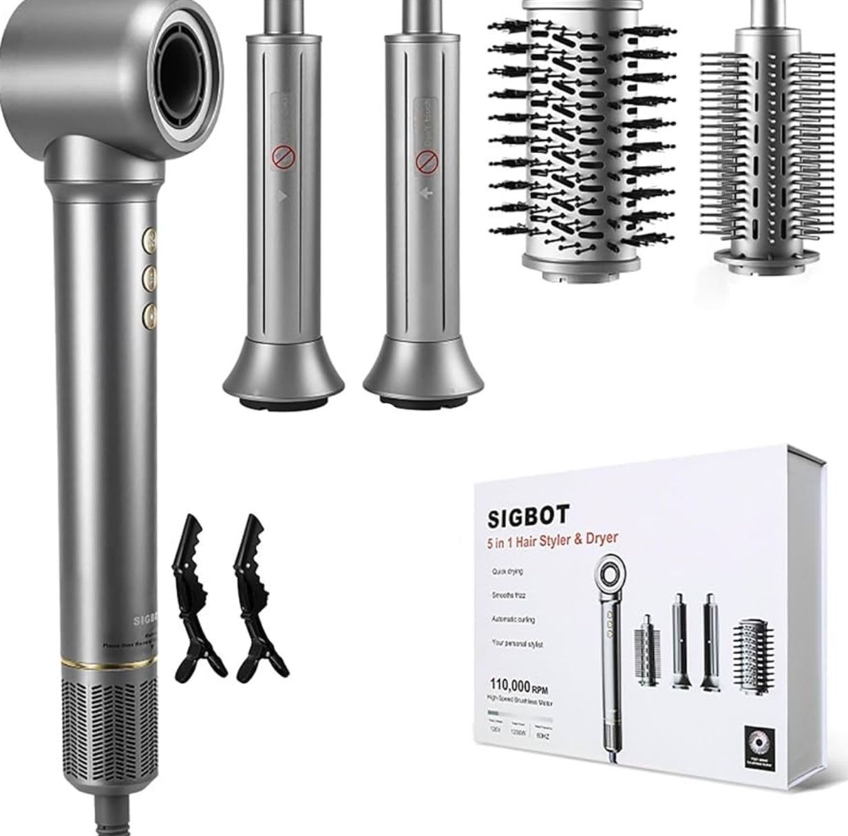 SIGBOT 5 in 1 Hair Dryer Brush Set，Professional Blow Dryer Brush,High-Speed Hot Air Styler Wrap for Women