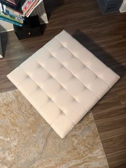 Large Tufted Ottoman Coffee Table with Wood Storage Shelf