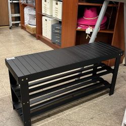 SONGMICS 35.4" Shoe Rack Bench 3-Tier Bamboo Storage Organizer - Black