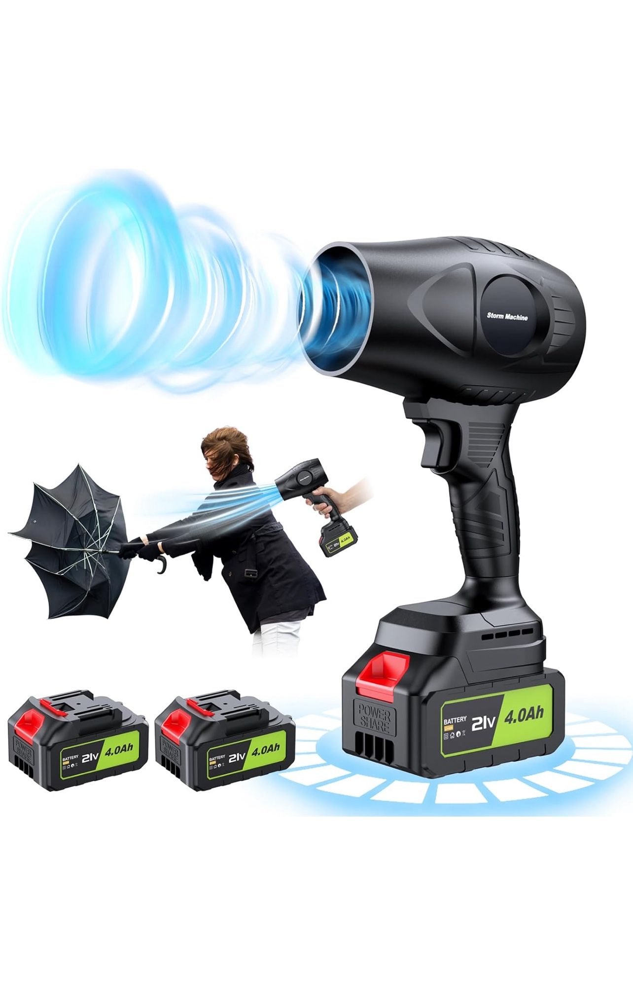 Electric-Cordless-Leaf-Blower - 600000RPM Handheld Leaf Blower - 2 X 4.0Ah Batteries and Charger Included, Lightweight Leaf Blowers for Patio Cleaning