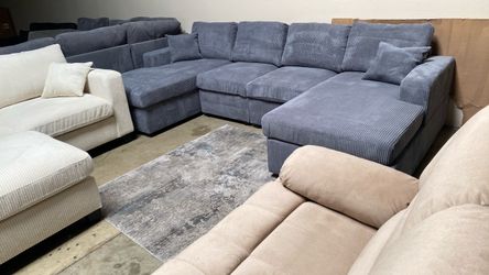 GRAY Plush Corduroy Sectional Sofa with TWO Chaises (right & left) 120x66 $599 pick up / can deliver