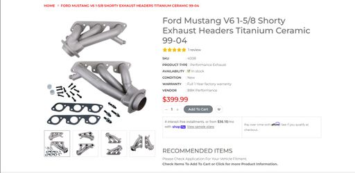 Ford mustang V6 shorty exhaust headers titanium ceramic 99-04