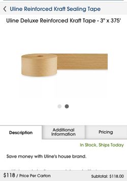 Uline Deluxe Reinforced Kraft Tape - 3" x 375