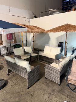 New set of 8 sittings and 1 table total 7pcs outdoor set in beige.