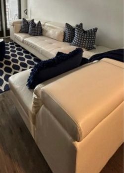 Cream Leather Sectional Sofa Set
