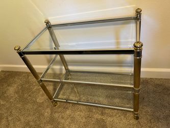 Vintage Glass Metal Side Accent Table 3 Shelves