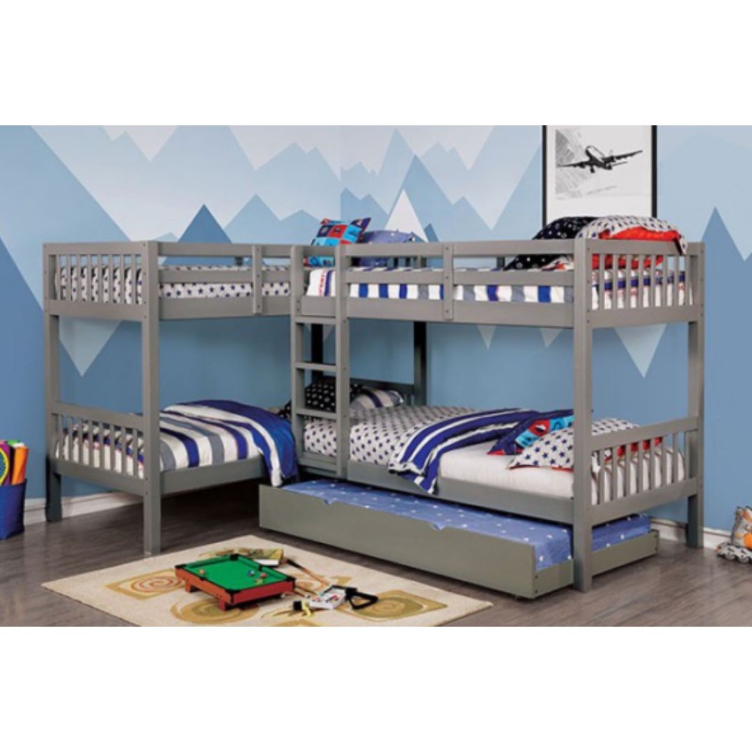 Gray Quadruple Twin Bunk Bed Trundle Sold Separate