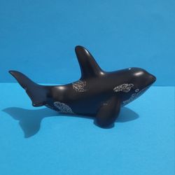 Vtg Killer Whale Orca Figurine Hand Carved Black Natural Resin Composite Boma 5" Long .