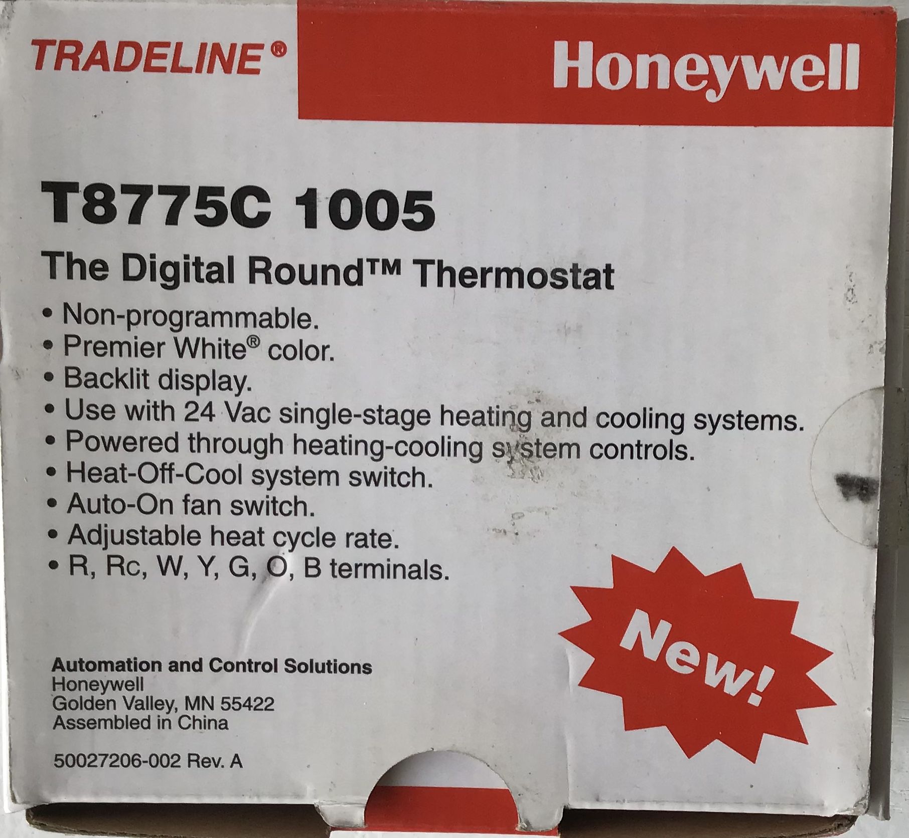 Honeywell Digital Round Thermostat T8775C 1005 White