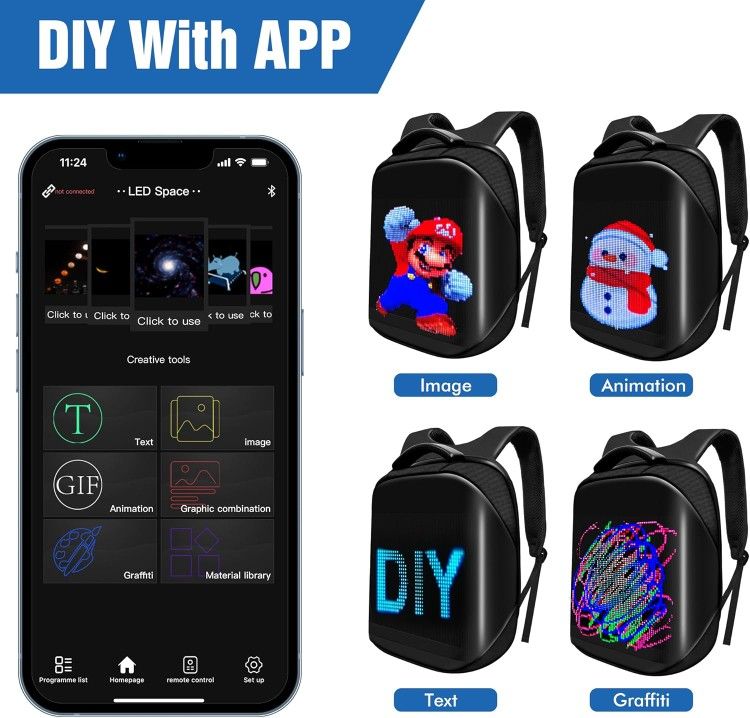 LED Programmable Backpack 15.6in Waterproof Motorcycle Laptop