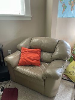 Leather sofa, chair and ottoman (real)