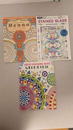 Adult Coloring Books Lot 3 Henna Geometric Stained Glass Relaxation Art