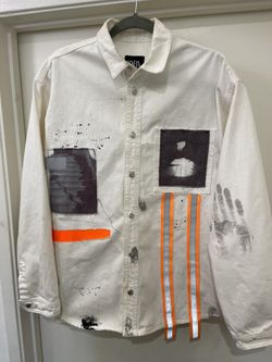 Zara men’s cream, orange, and grey long sleeve button up!