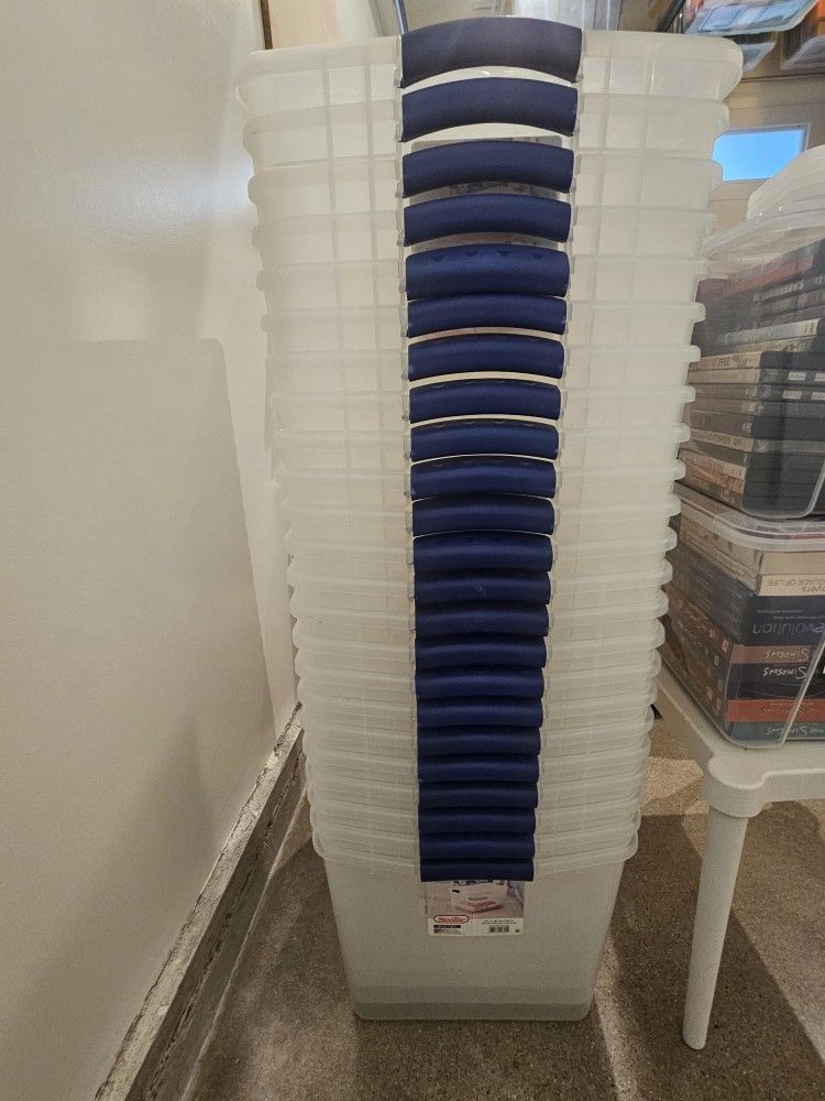 26 66qt Sterilite Containers, + 5 110 qt Sterilite Containers