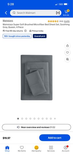 Mainstays Super Soft Brushed Microfiber Bed Sheet Set Soothing Gray Queen 4 Piece