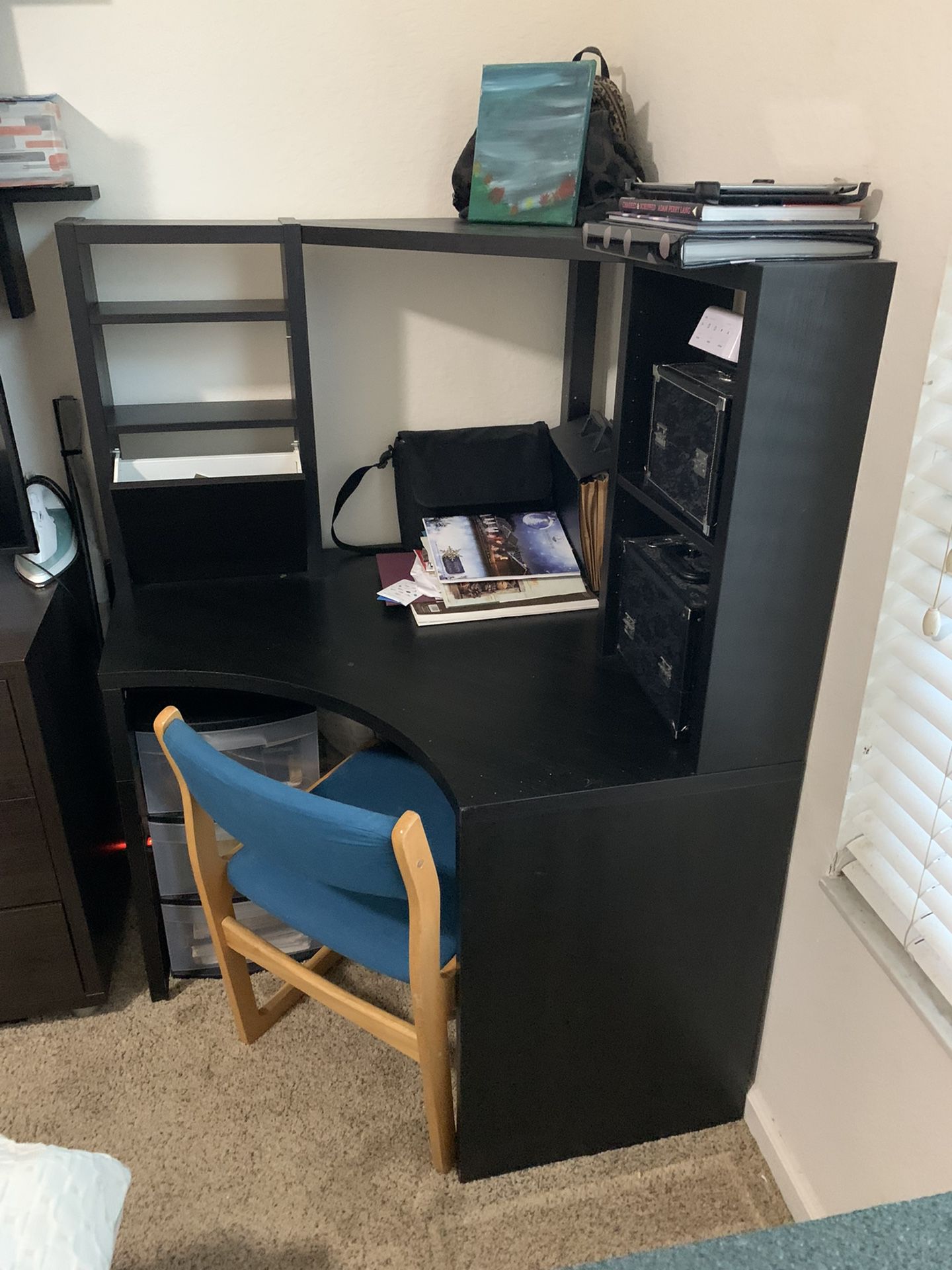 Desk And Chair $65 For All🎄🎈🎄 House And Office Furniture, Furniture, Student Desk, College Desk, Homework Desk, Black, Sell, Garage sell, Organizer