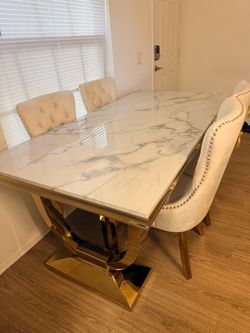 Elegant Marble-Look Dining Table Set with 6 Chairs