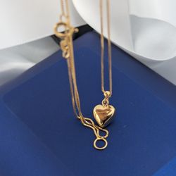💛14K Gold Puffed Heart  Pendant Necklace 1.37g.|16"-18"✨💛