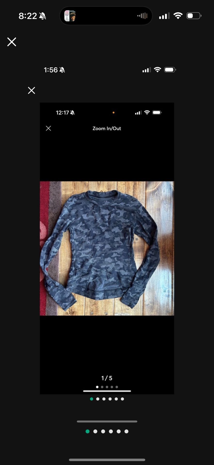 WOMENS SIZE 10 LULULEMON CAMO SHIRT TOP LONG SLEEVE