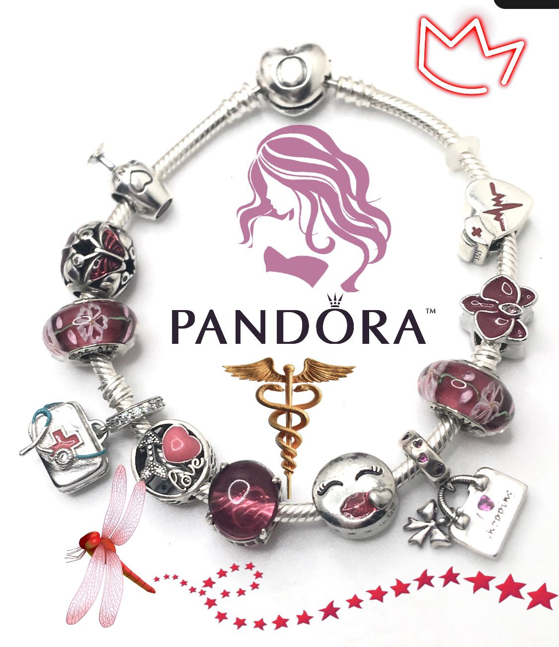 Authentic Pandora Bracelet With x2 Pandora  Brand Beads total  ‘Heart of a Nurse’
