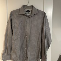 Pronto Uomo Non-Iron Black/White Weave Pattern  Shirt Size Large