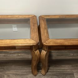 Two Wooden Glass-Top Side Tables