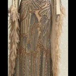 Beige Bedazzled Evening Dress